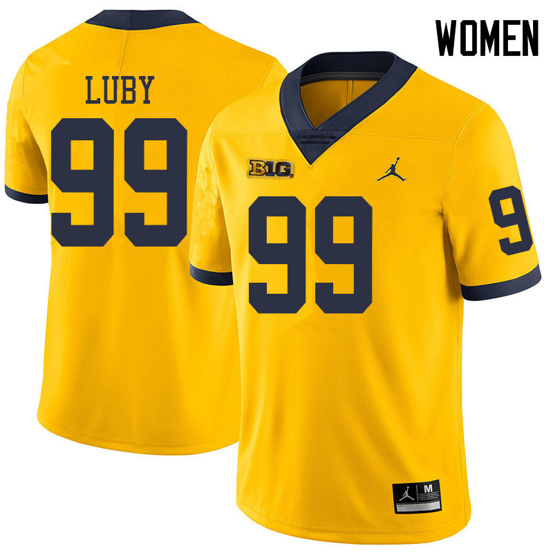 Jordan Brand Women #99 John Luby Michigan Wolverines College Football Jerseys Sale-Yellow - Click Image to Close